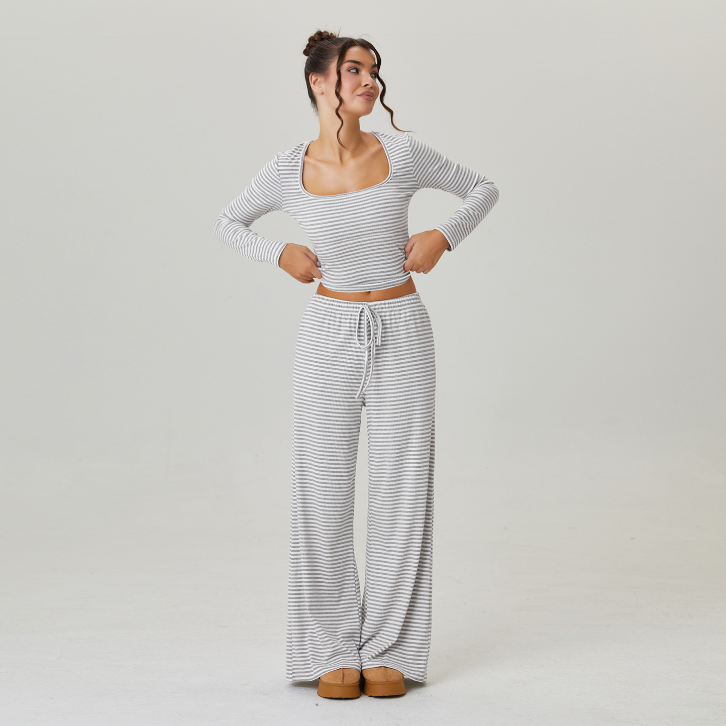 KatchMe Slouchy Stripe Long Sleeve Crop Top & Low-Rise Trousers Co-ord
