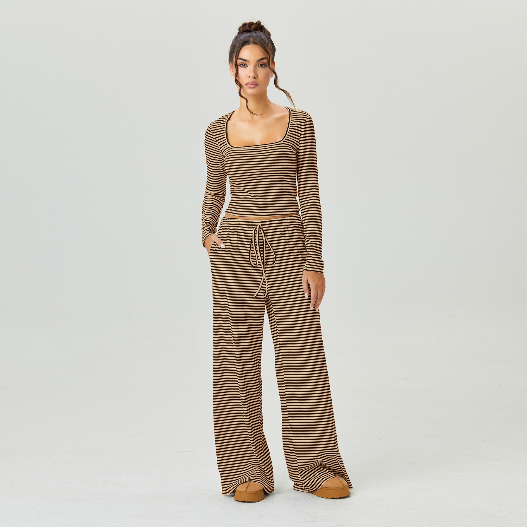 KatchMe Slouchy Stripe Long Sleeve Crop Top & Low-Rise Trousers Co-ord