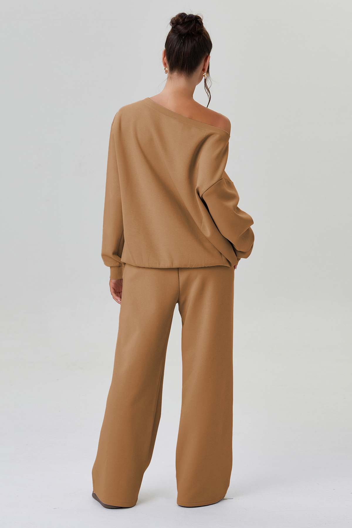 KatchMe Cozy Sloping Shoulder Long Sleeve Top & Wide Leg Trousers Co-ord