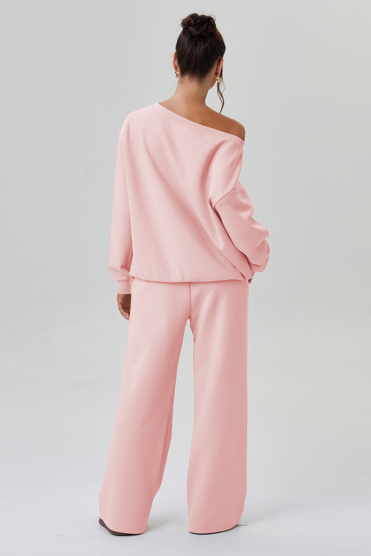 KatchMe Cozy Sloping Shoulder Long Sleeve Top & Wide Leg Trousers Co-ord