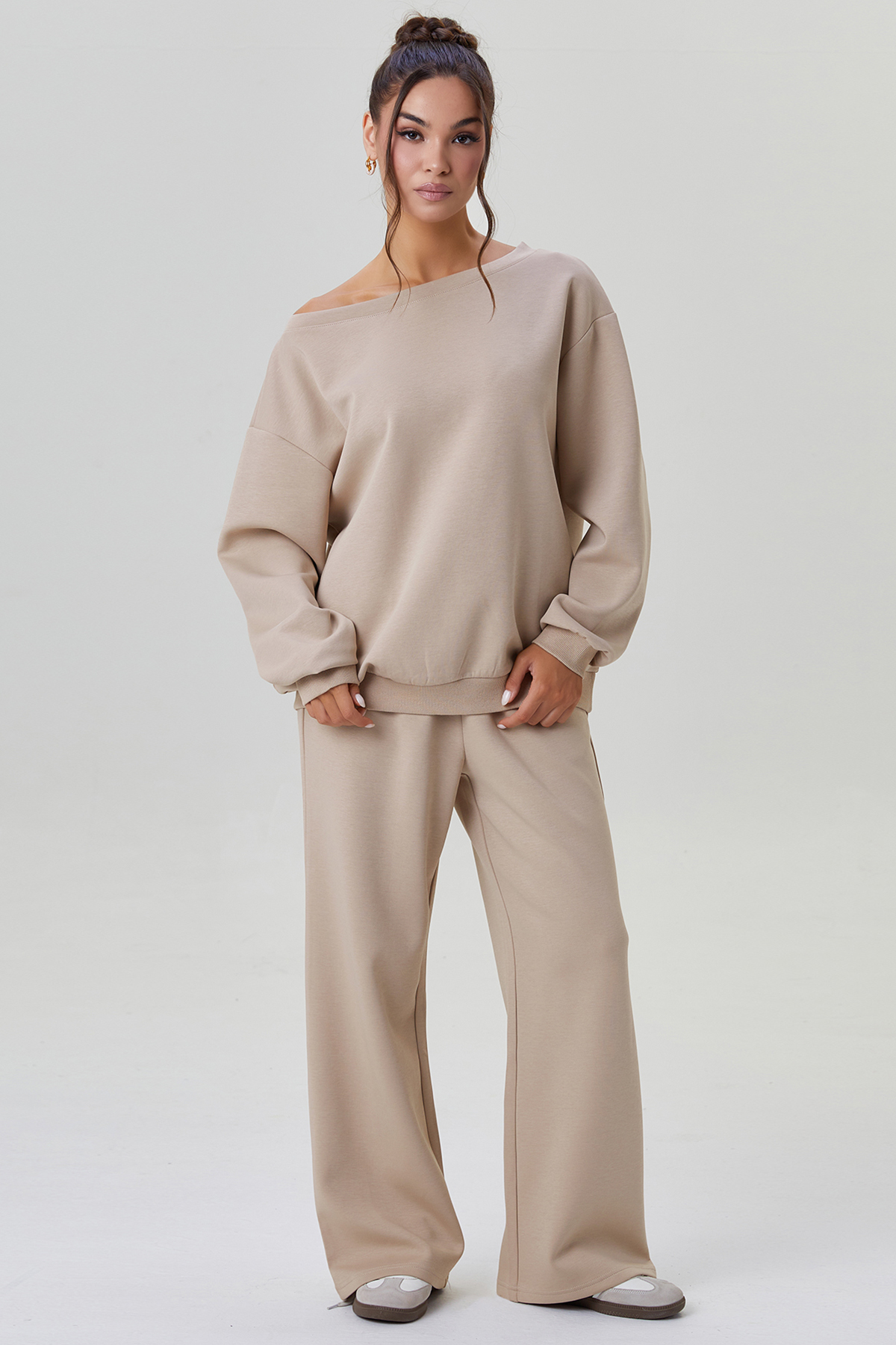 KatchMe Cozy Sloping Shoulder Long Sleeve Top & Wide Leg Trousers Co-ord