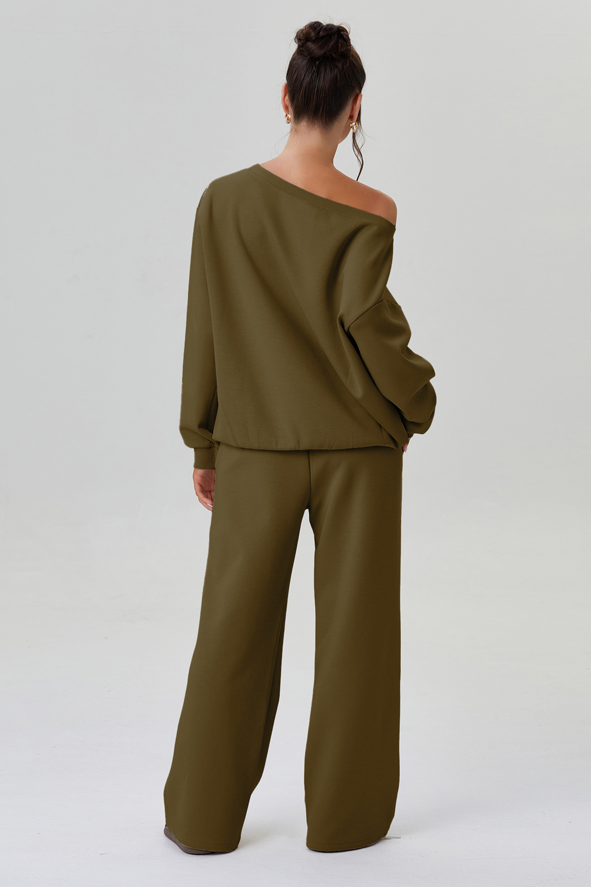 KatchMe Cozy Sloping Shoulder Long Sleeve Top & Wide Leg Trousers Co-ord