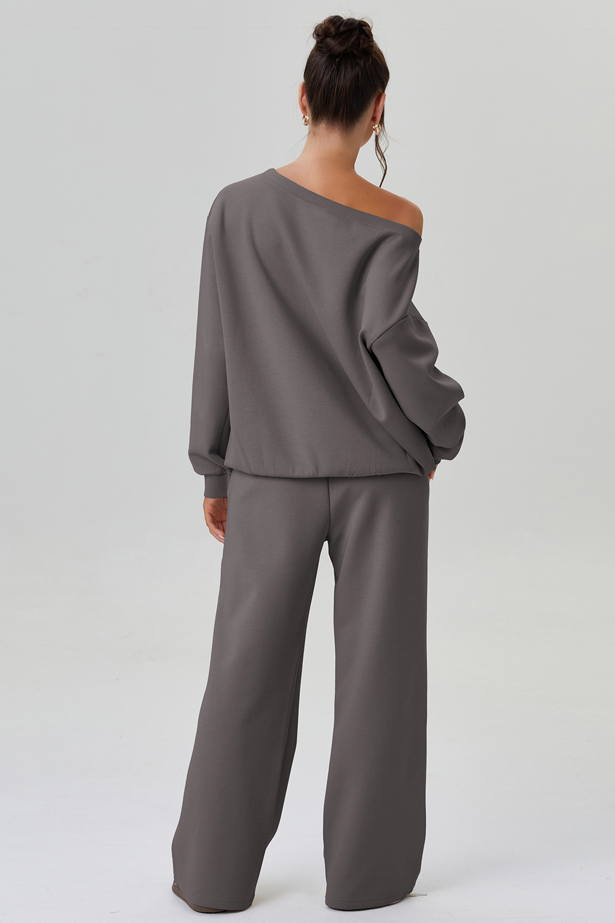 KatchMe Cozy Sloping Shoulder Long Sleeve Top & Wide Leg Trousers Co-ord