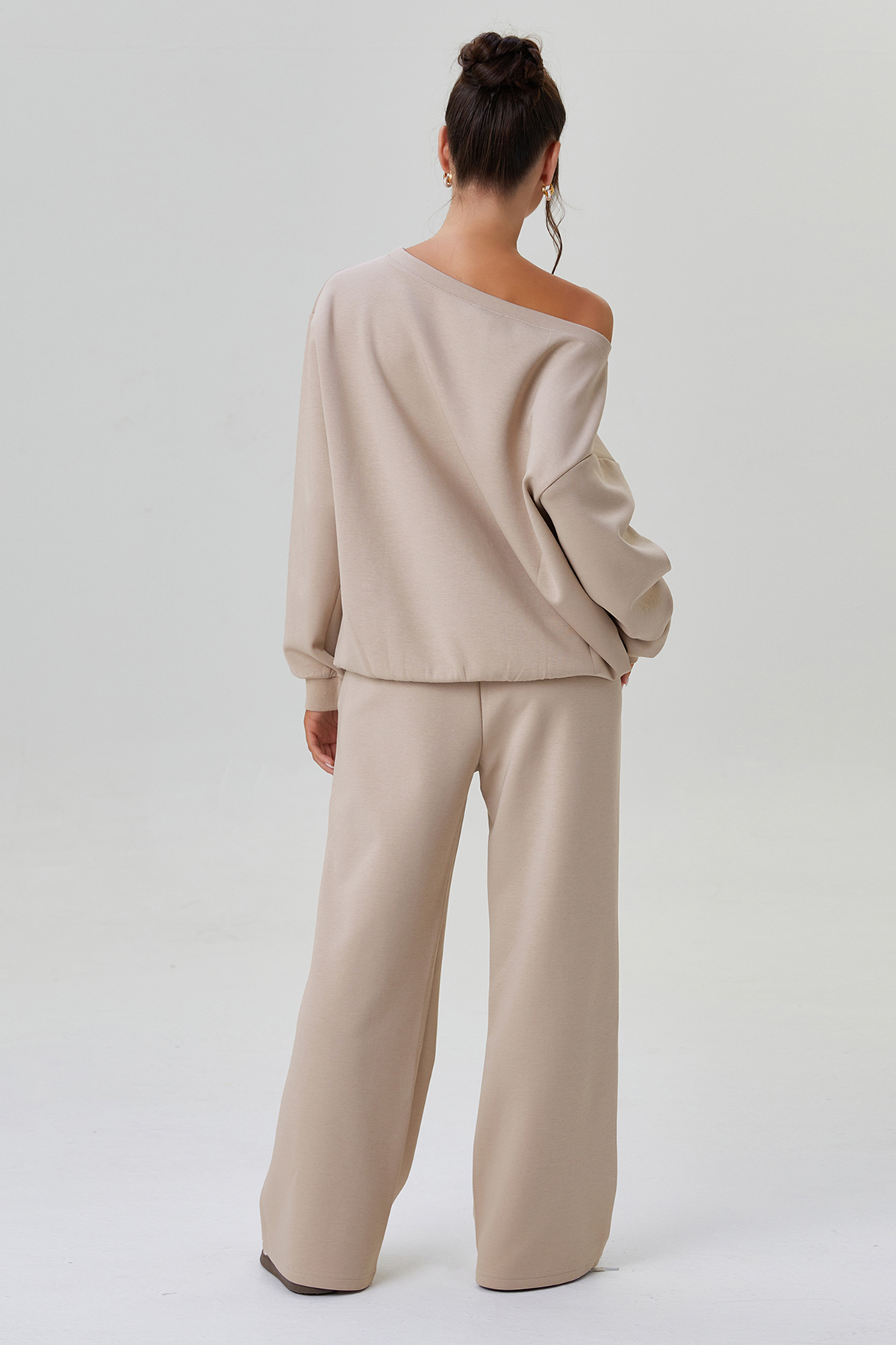 KatchMe Cozy Sloping Shoulder Long Sleeve Top & Wide Leg Trousers Co-ord