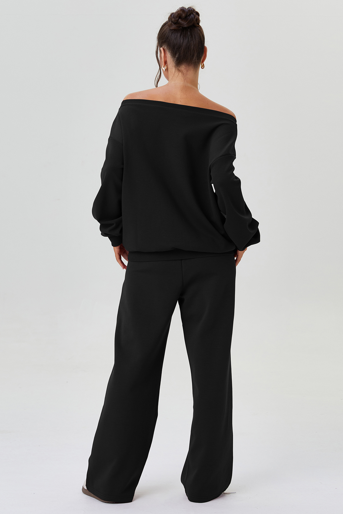 KatchMe Cozy Sloping Shoulder Long Sleeve Top & Wide Leg Trousers Co-ord