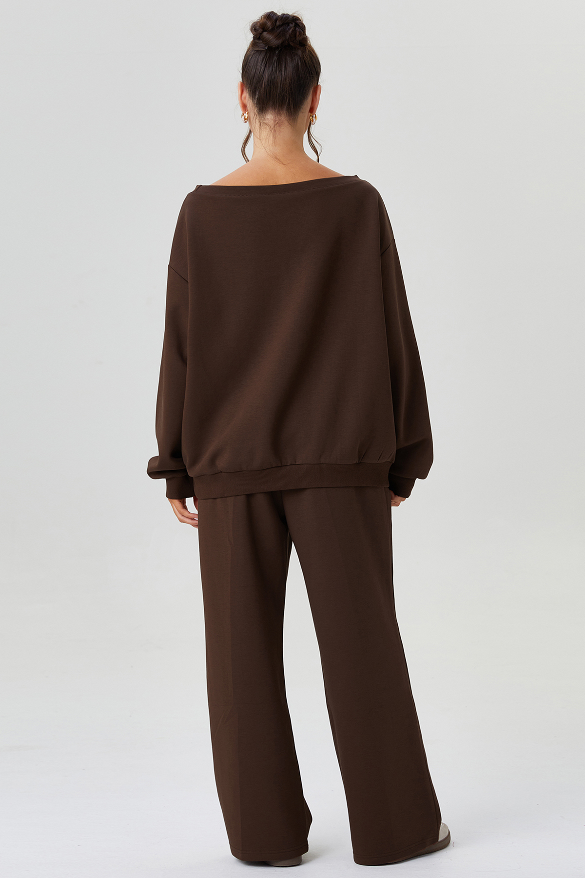 KatchMe Cozy Sloping Shoulder Long Sleeve Top & Wide Leg Trousers Co-ord