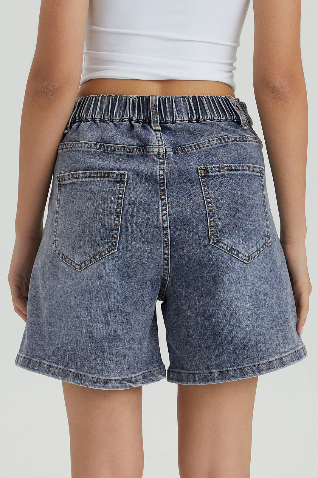 KatchMe Women's Chic High Waist Adjustable Button Multi-Pocket Denim Shorts, Versatile Women's Stretch Bottom, Street Womenswear, Chic Bermuda Shorts