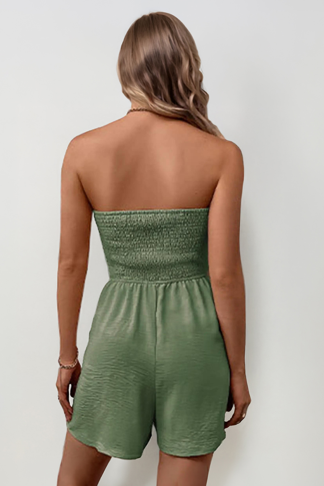 Katch Me Look Women's Basic Solid Off Shoulder Partial Button Front Tie Playsuit, Elegant Casual Sleeveless Lightweight Loose Playsuit, Wide Leg Playsuit