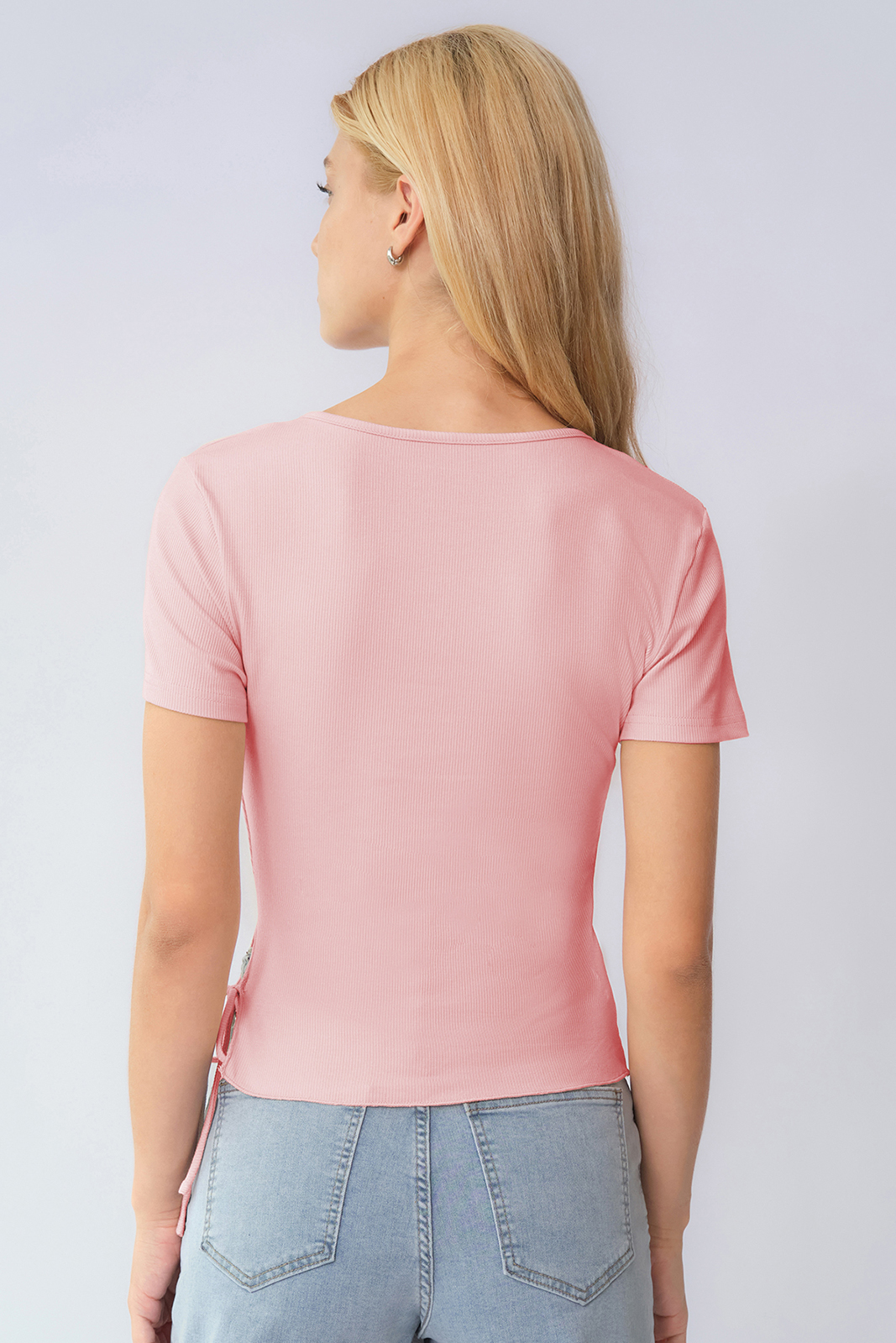 KatchMe Women's Elegant Solid Color V Neck Short Sleeve Side Drawstring Slim Top, Lady Slim-fitting Top for Daily Holiday Wear, Spring & Summer Tops