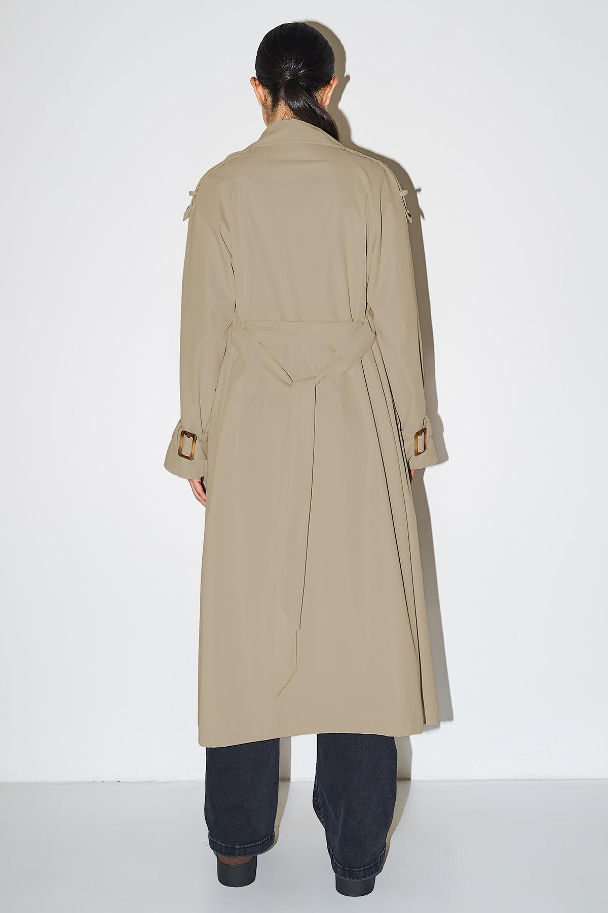 Classy Notch Lapel Double Breasted Belt Decor Trench Coat