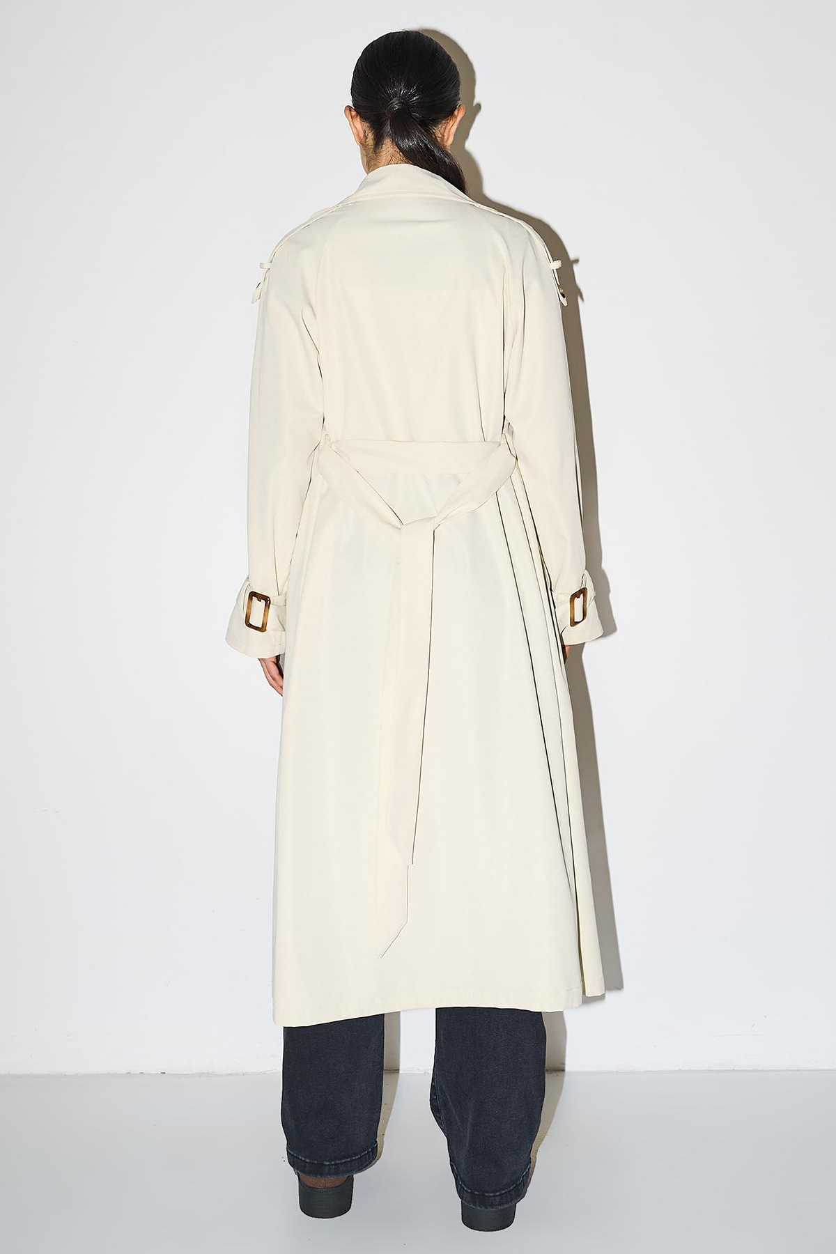 Classy Notch Lapel Double Breasted Belt Decor Trench Coat