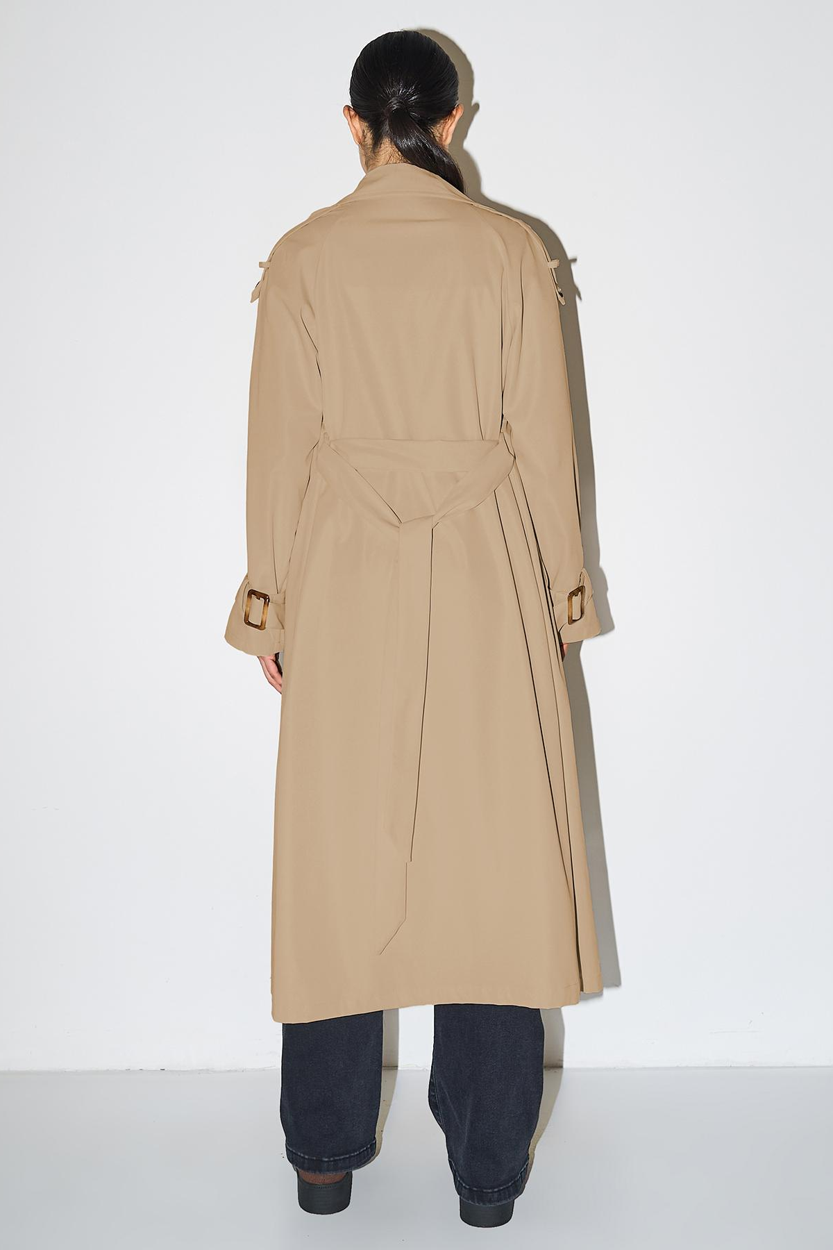 Classy Notch Lapel Double Breasted Belt Decor Trench Coat