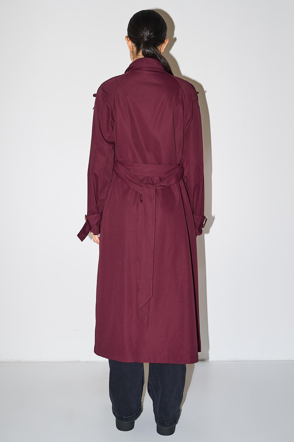 Classy Notch Lapel Double Breasted Belt Decor Trench Coat