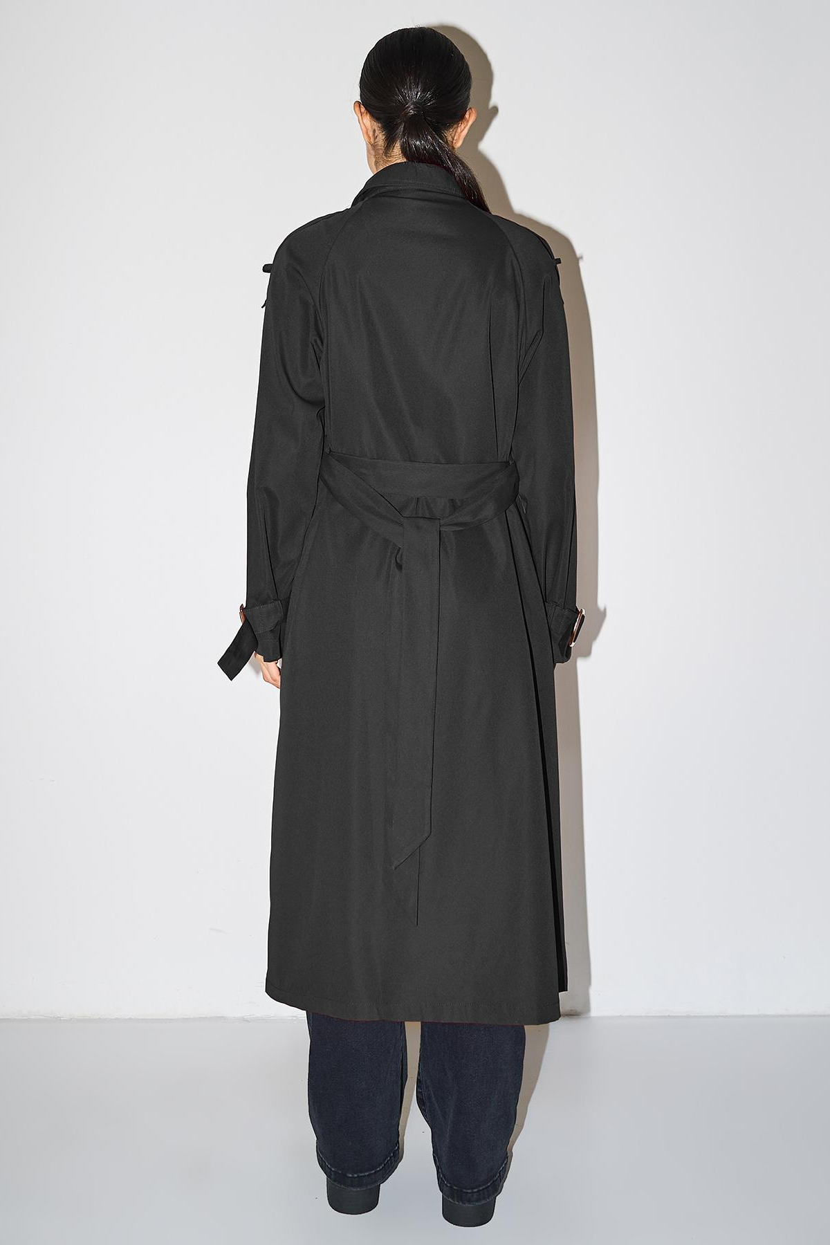 Classy Notch Lapel Double Breasted Belt Decor Trench Coat