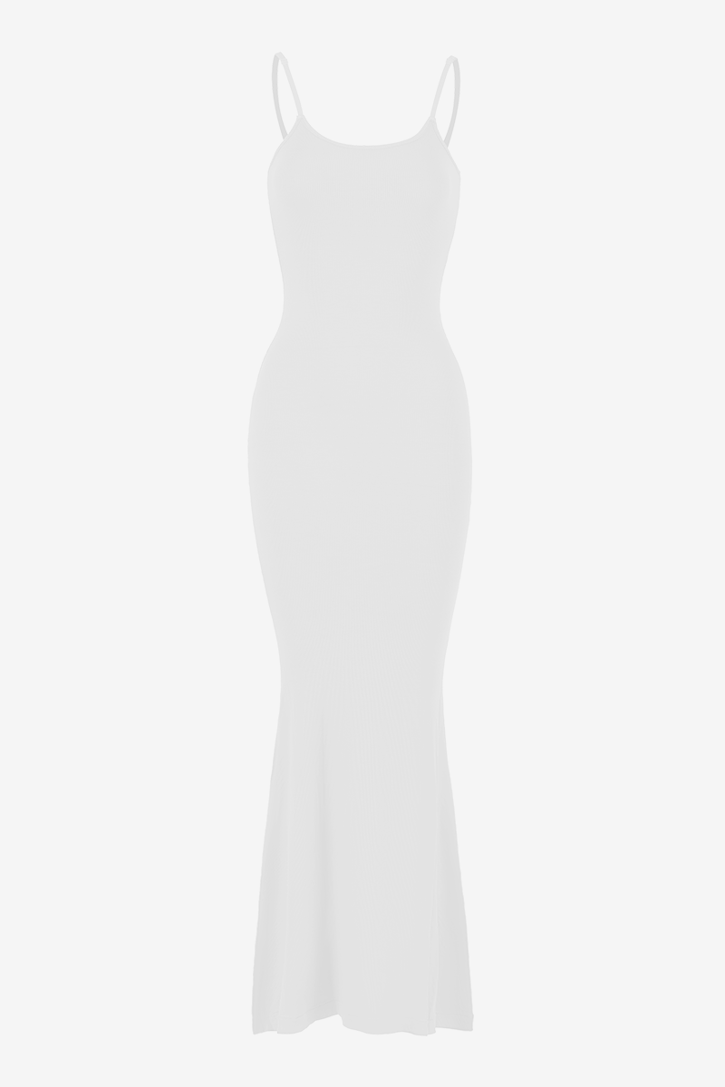 Elegant Solid Color Adjustable Strap Thin Waist Stretch Maxi Dress