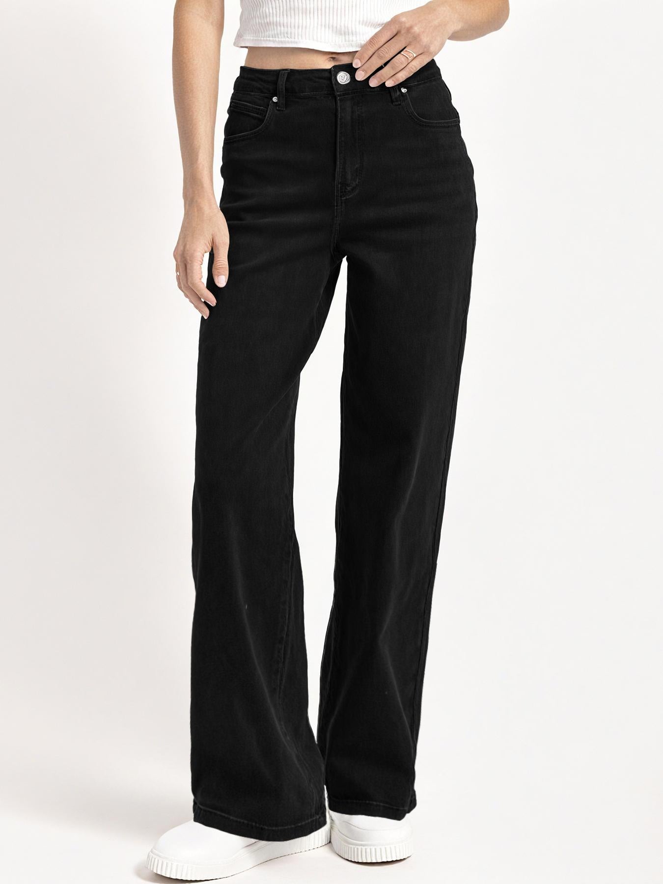 【Tall】Casual Mid-Rise Denim Multi-Pocket Wide Leg Jeans-KATCH ME