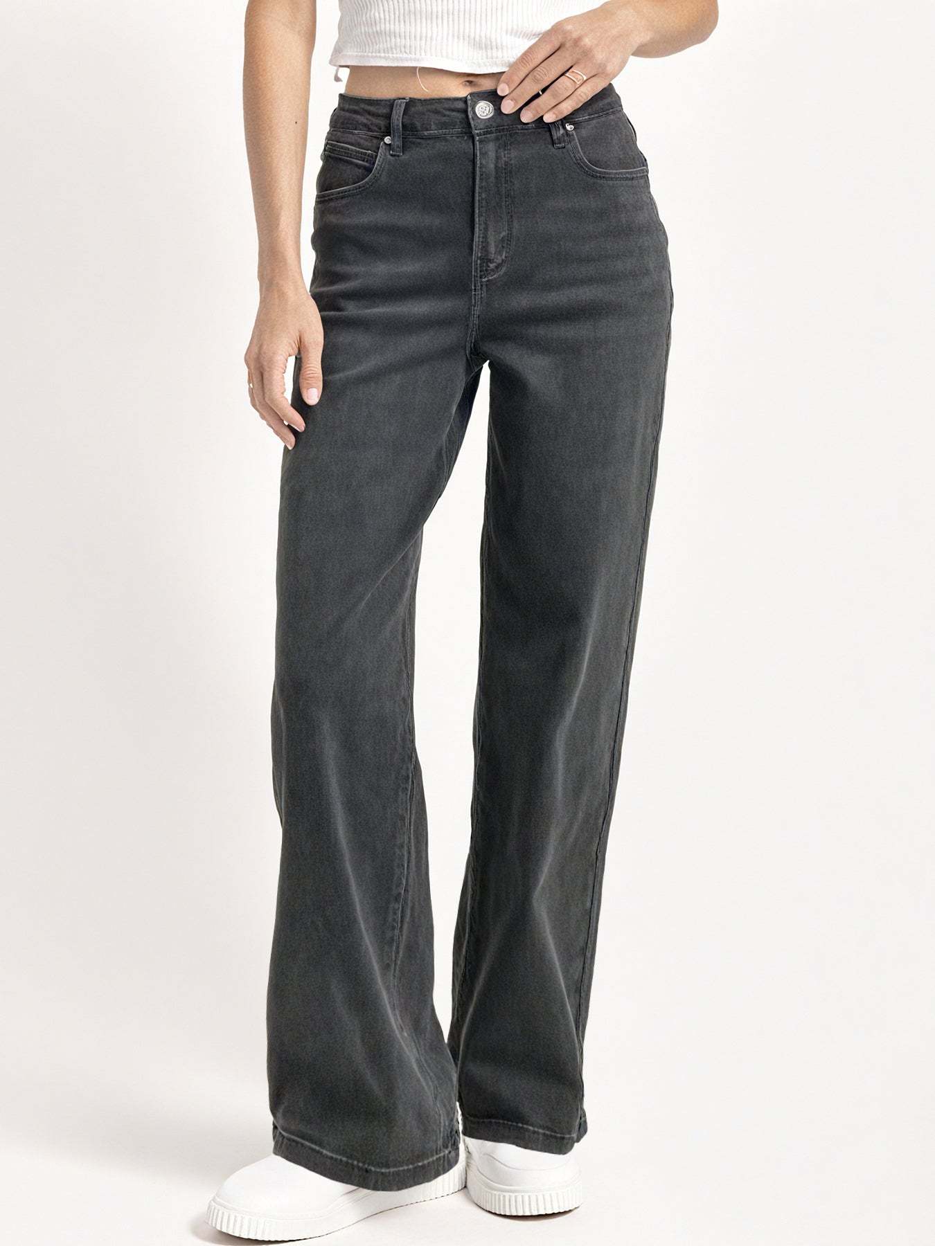 【Tall】Casual Mid-Rise Denim Multi-Pocket Wide Leg Jeans-KATCH ME