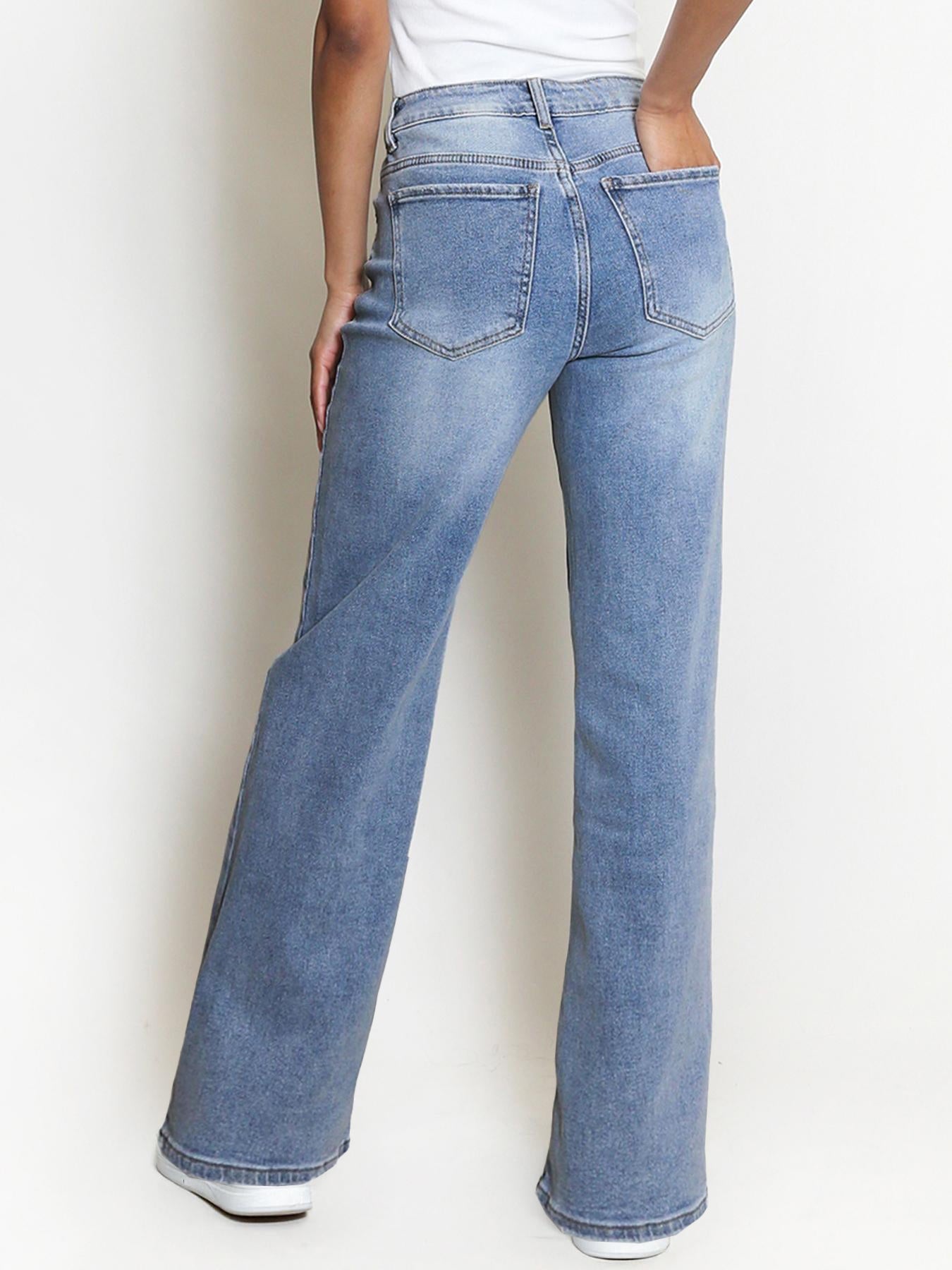 【Tall】Casual Mid-Rise Denim Multi-Pocket Wide Leg Jeans-KATCH ME