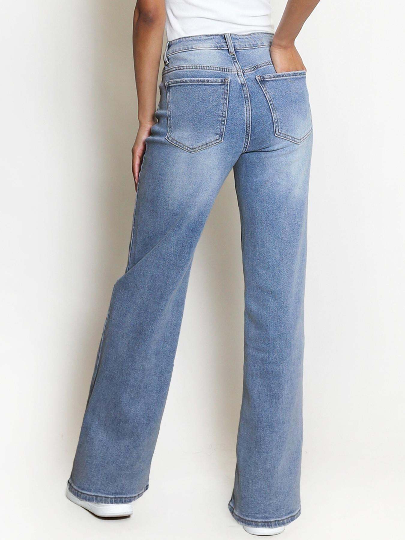 【Tall】Casual Mid-Rise Denim Multi-Pocket Wide Leg Jeans-KATCH ME