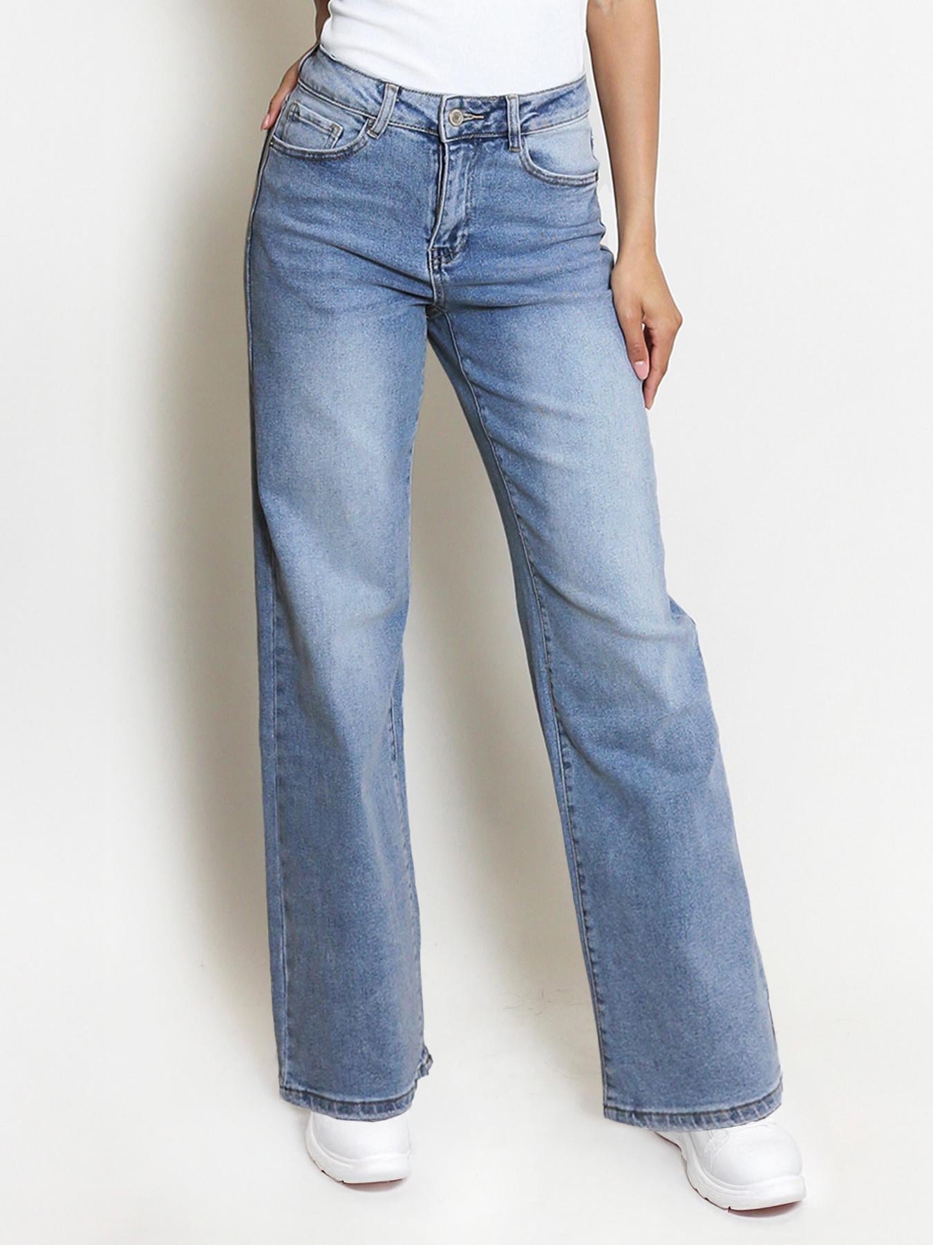 【Tall】Casual Mid-Rise Denim Multi-Pocket Wide Leg Jeans-KATCH ME
