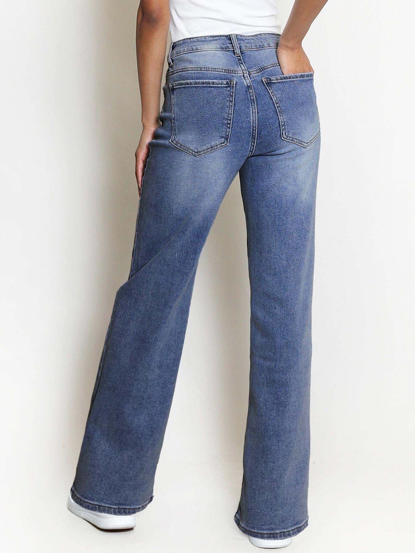 【Tall】Casual Mid-Rise Denim Multi-Pocket Wide Leg Jeans-KATCH ME