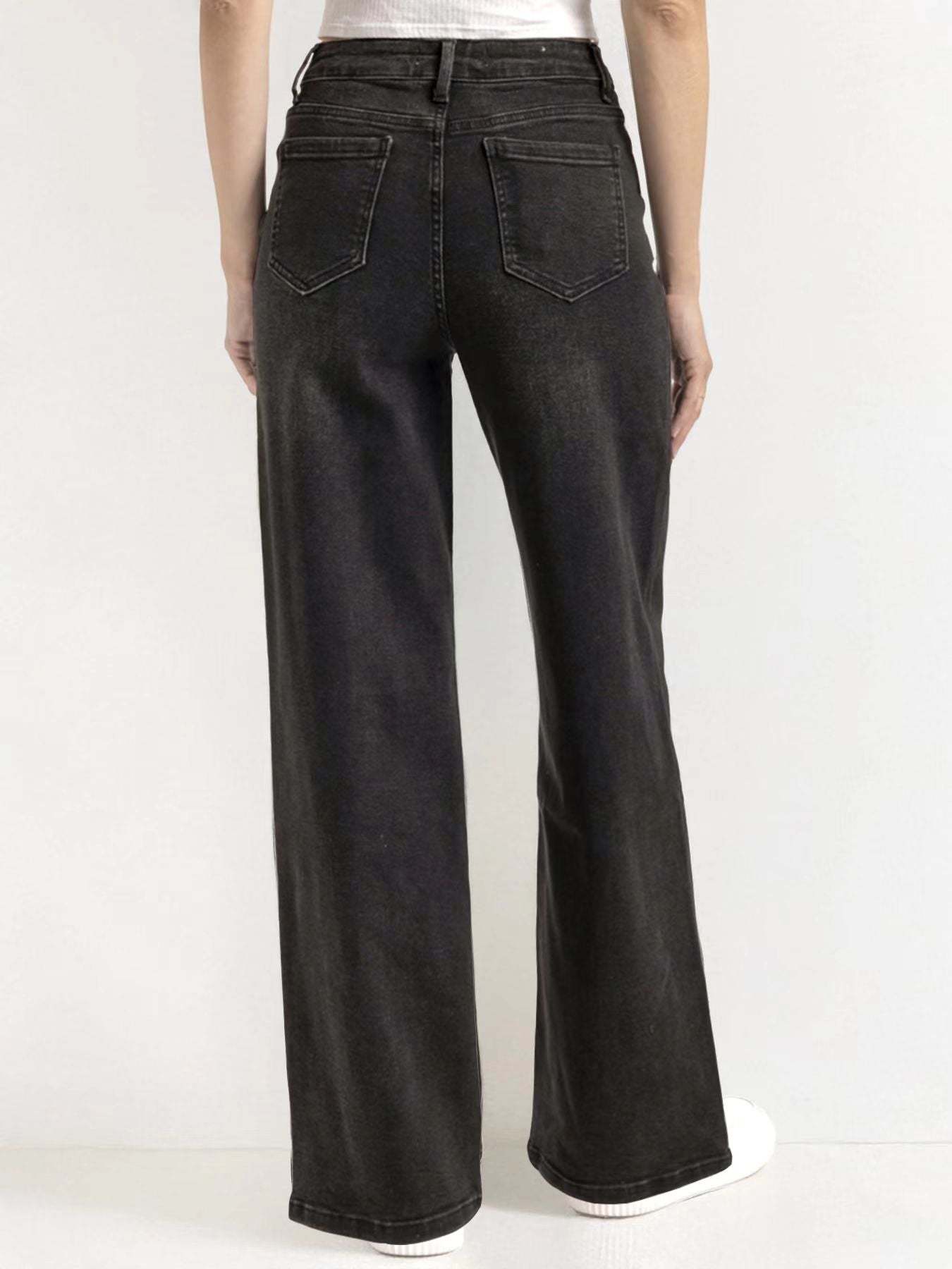 【Tall】Casual Mid-Rise Denim Multi-Pocket Wide Leg Jeans-KATCH ME
