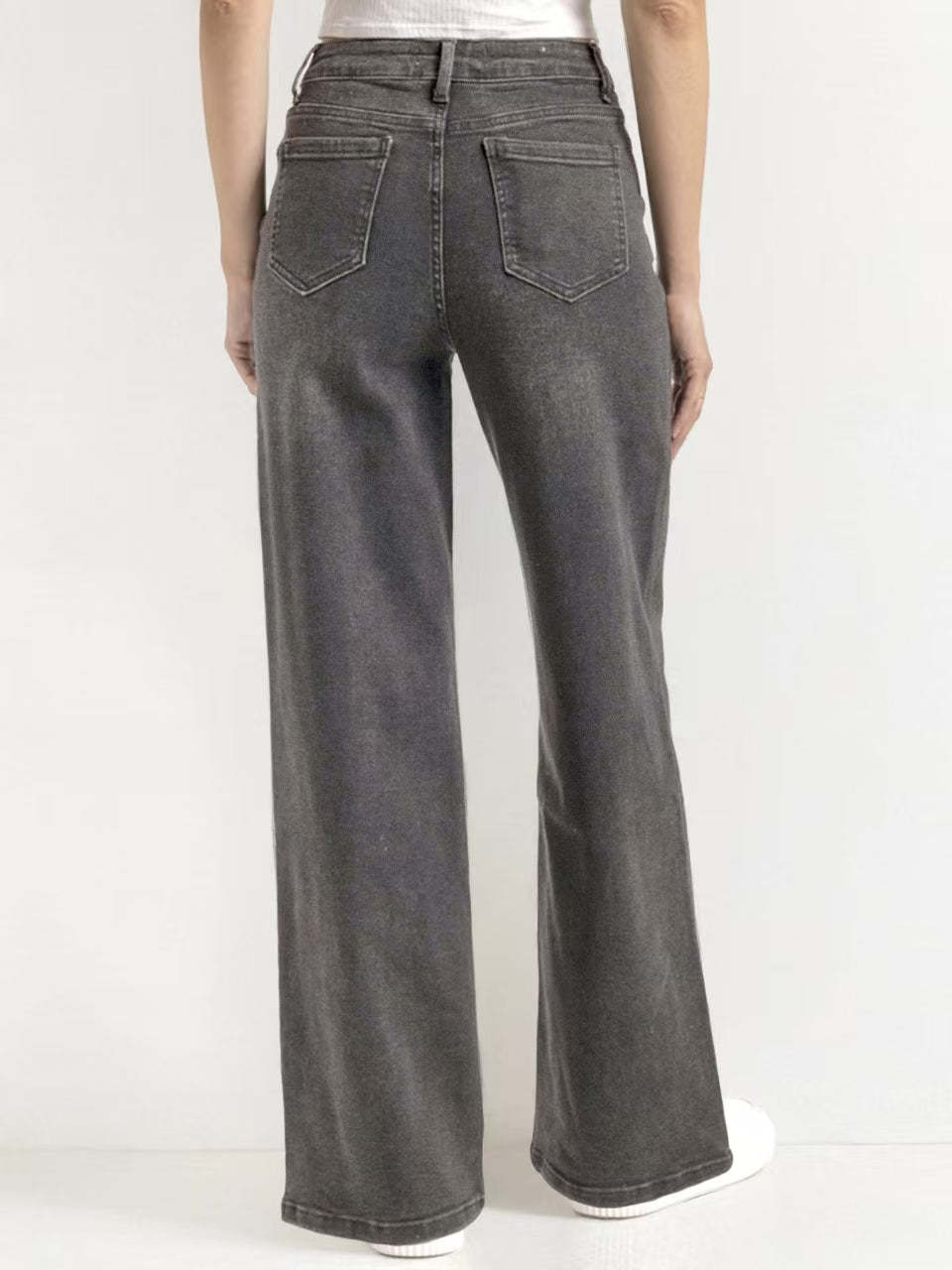 【Tall】Casual Mid-Rise Denim Multi-Pocket Wide Leg Jeans-KATCH ME