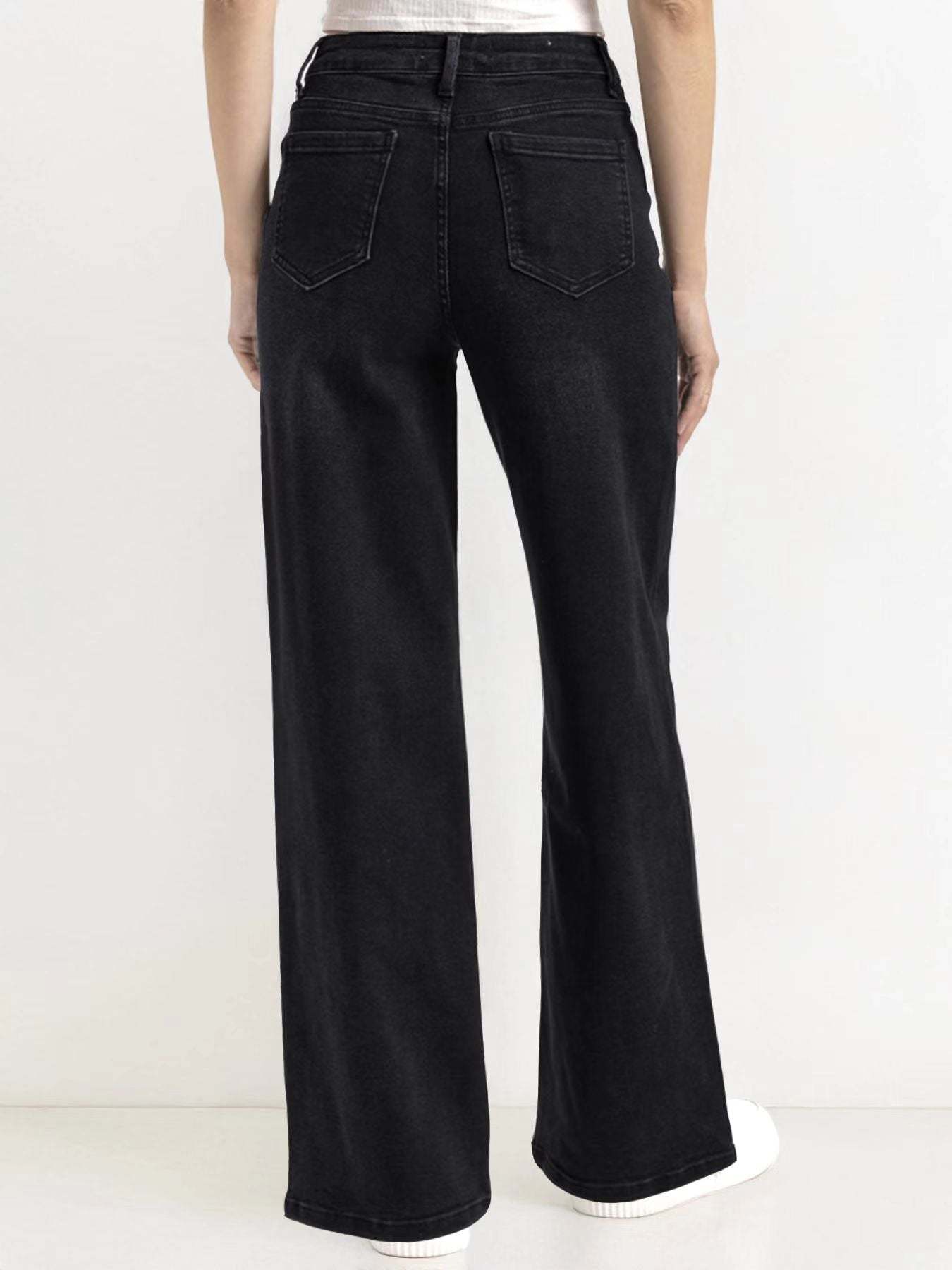 【Tall】Casual Mid-Rise Denim Multi-Pocket Wide Leg Jeans-KATCH ME