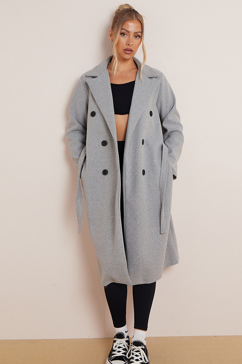 Classy Notch Lapel Double Breasted Waist Tie Thermal Coat