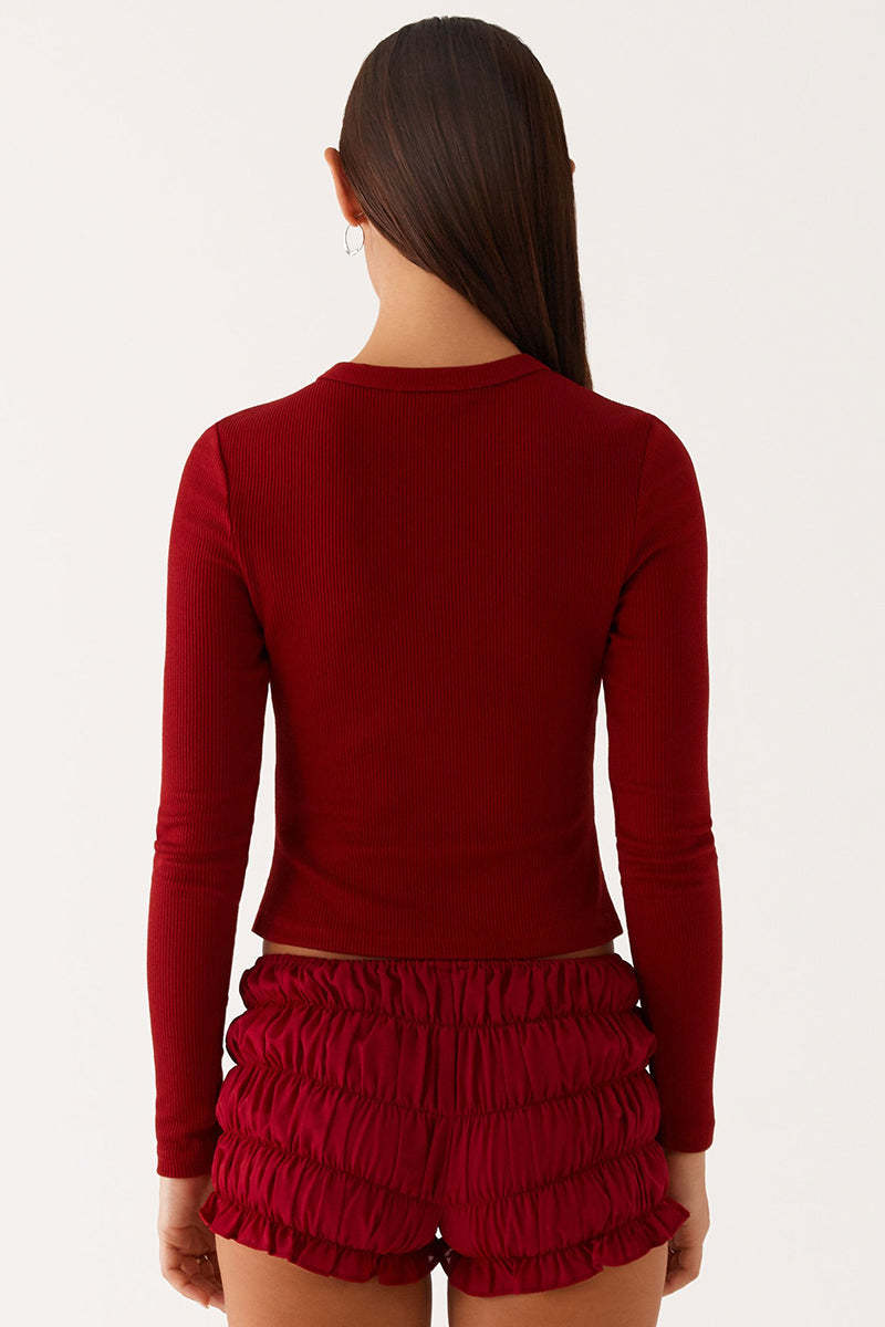 Versatile Solid Color Knit Button-Up Slim Top-KATCH ME