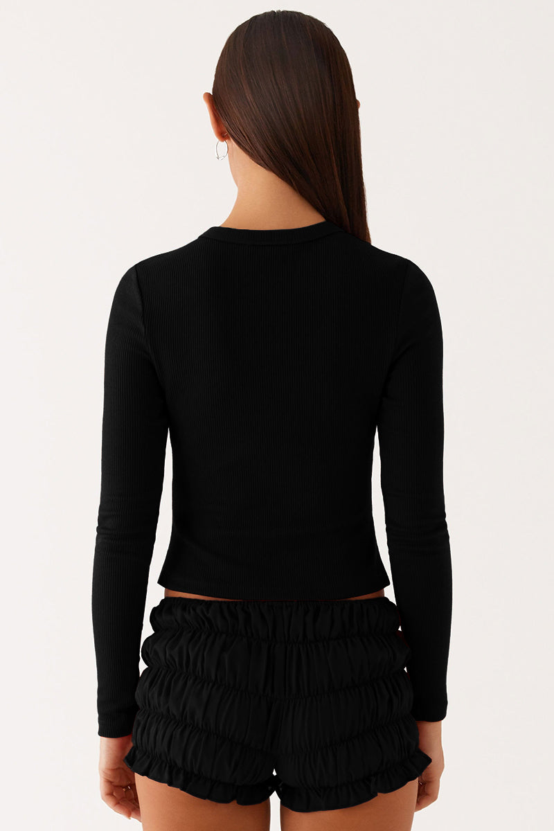 Versatile Solid Color Knit Button-Up Slim Top-KATCH ME