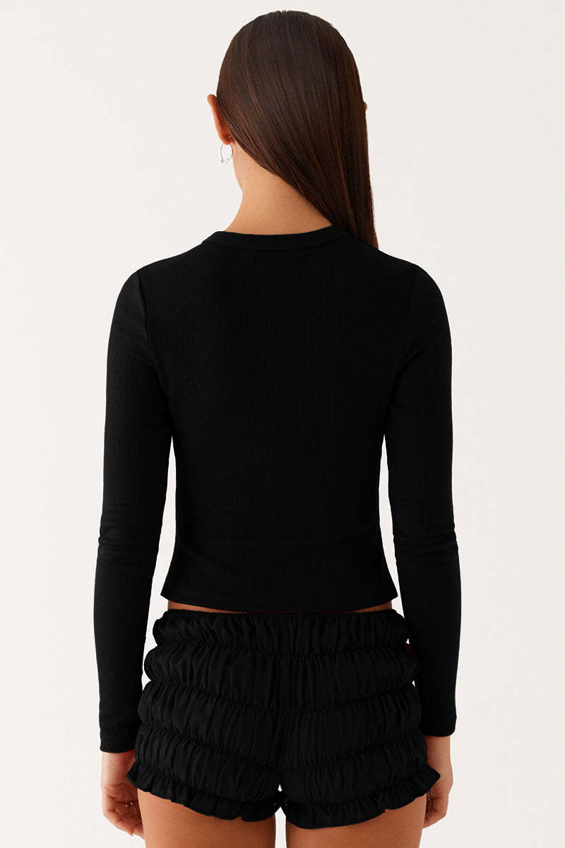 Versatile Solid Color Knit Button-Up Slim Top-KATCH ME