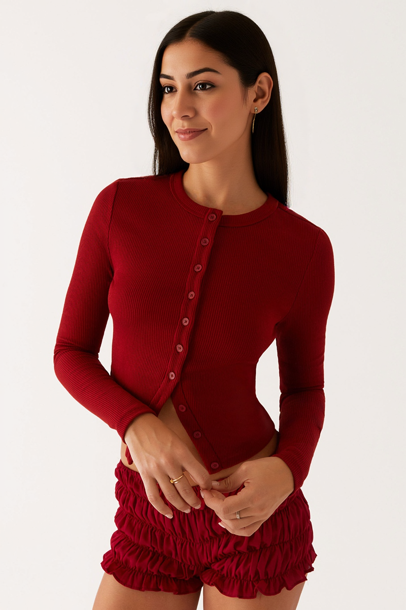 Versatile Solid Color Knit Button-Up Slim Top-KATCH ME