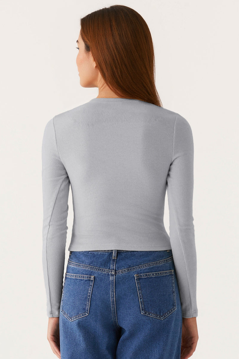 Versatile Solid Color Knit Button-Up Slim Top-KATCH ME