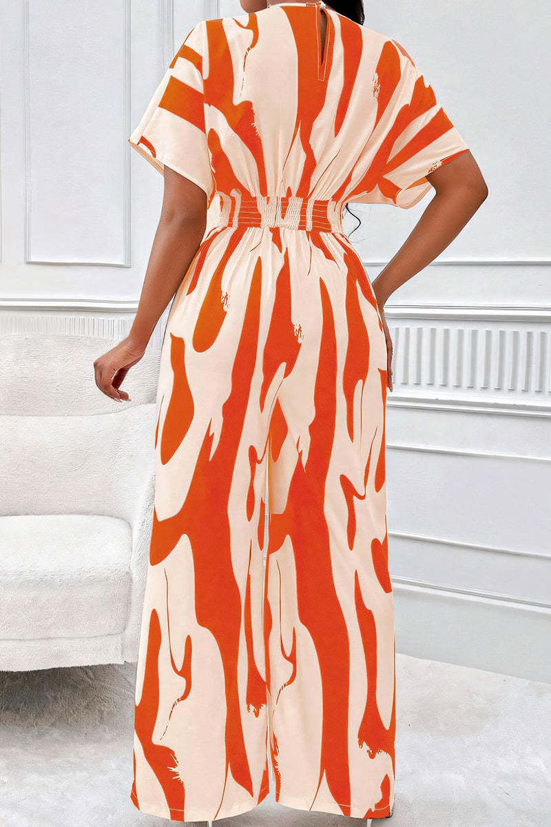 Trendy V-Neck Allover Print Thin Waist Wide Leg Jumpsuit-KATCH ME