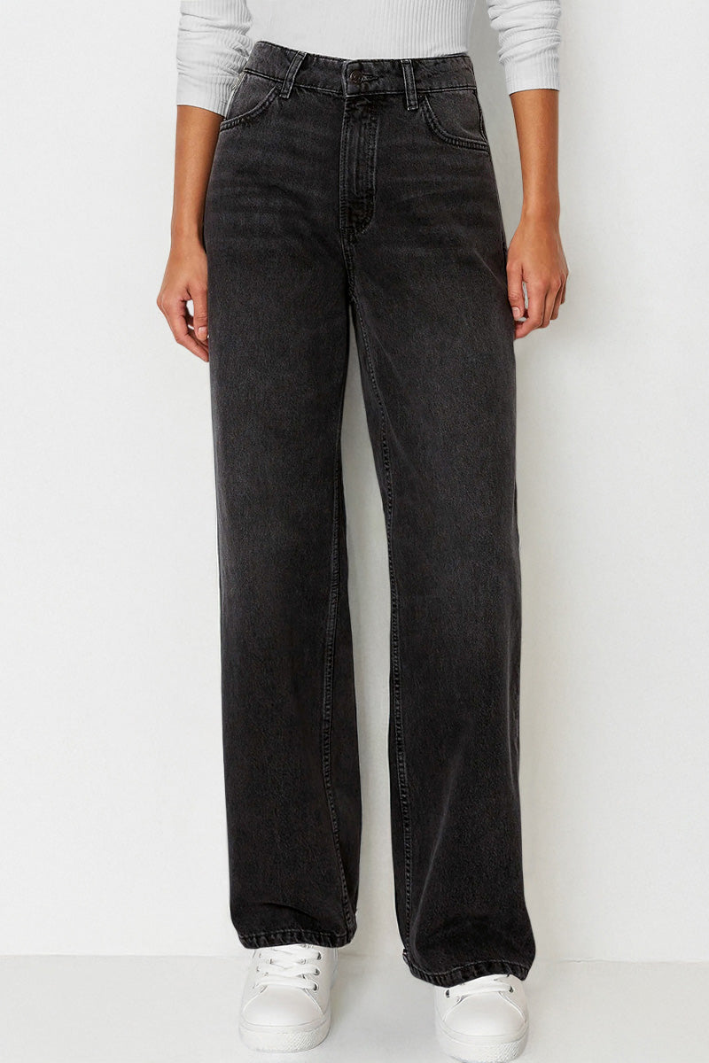 【Tall】Casual Mid-Rise Denim Multi-Pocket Wide Leg Jeans-KATCH ME
