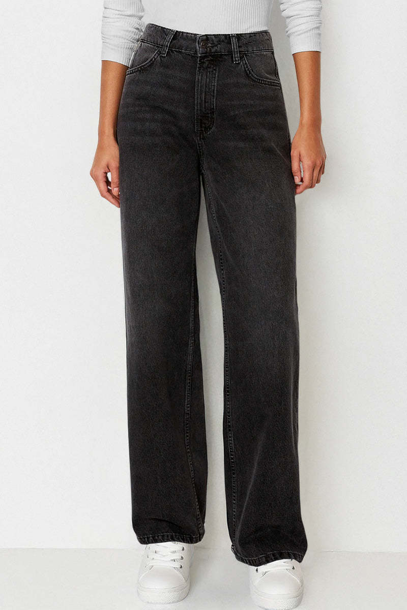 【Tall】Casual Mid-Rise Denim Multi-Pocket Wide Leg Jeans-KATCH ME