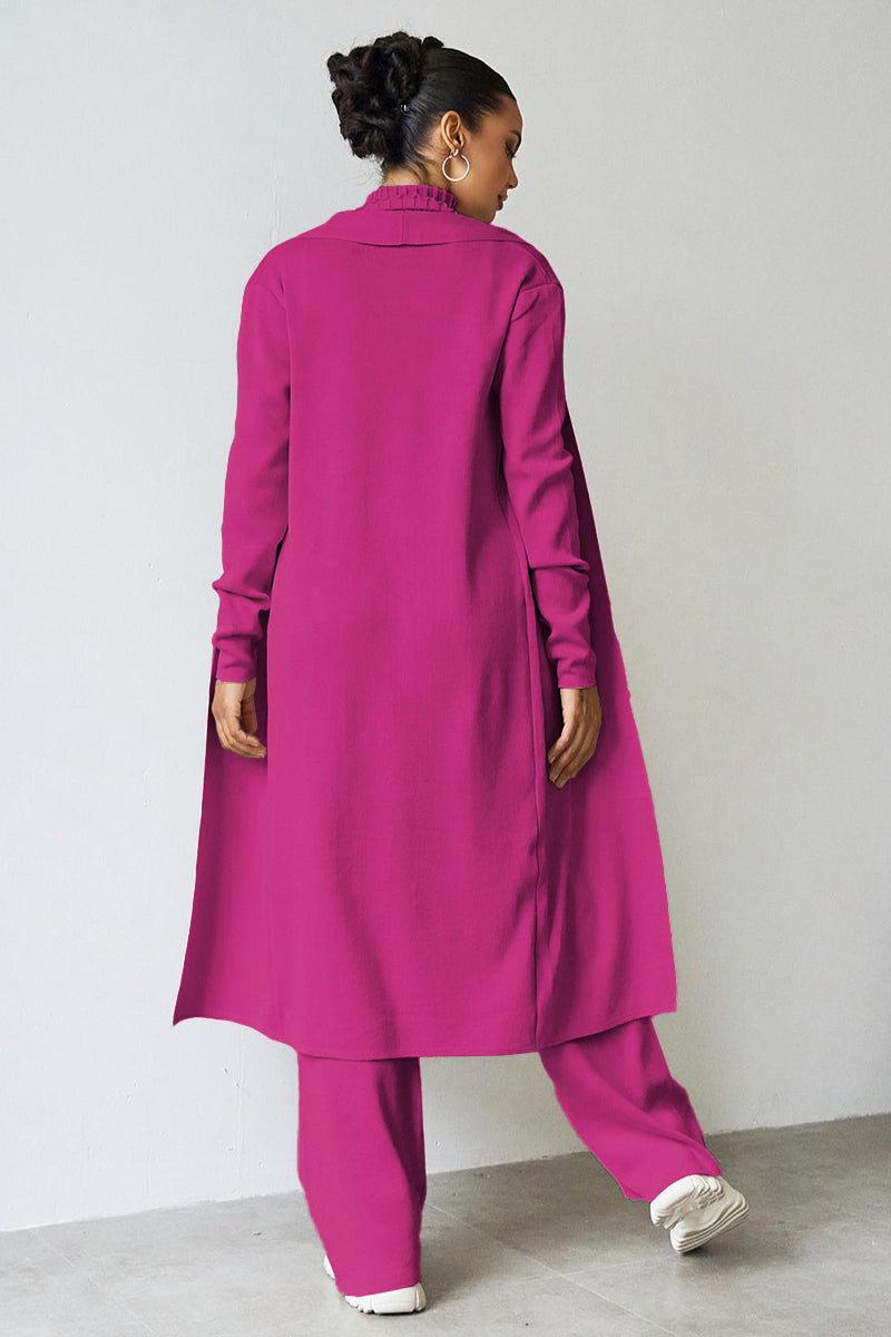 Turtle Neck Tank & Wide Leg Trousers with Cardigan Three-Piece Set-KATCH ME