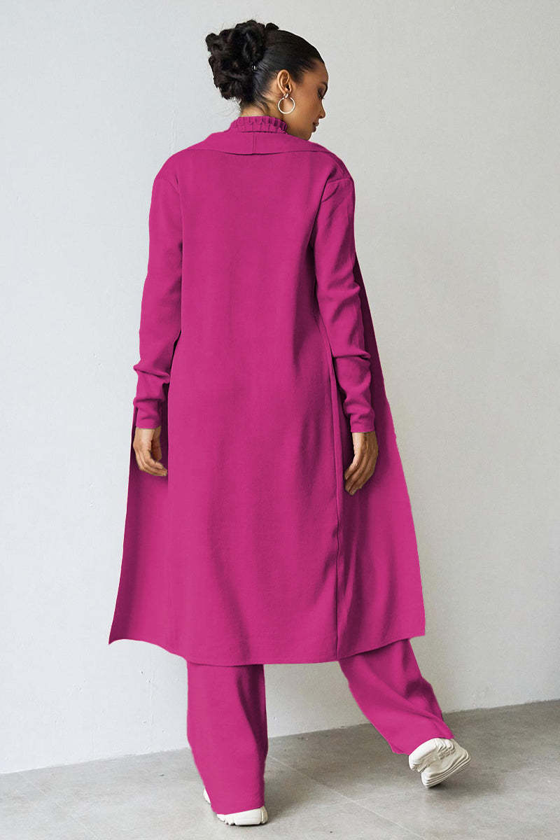 Turtle Neck Tank & Wide Leg Trousers with Cardigan Three-Piece Set-KATCH ME
