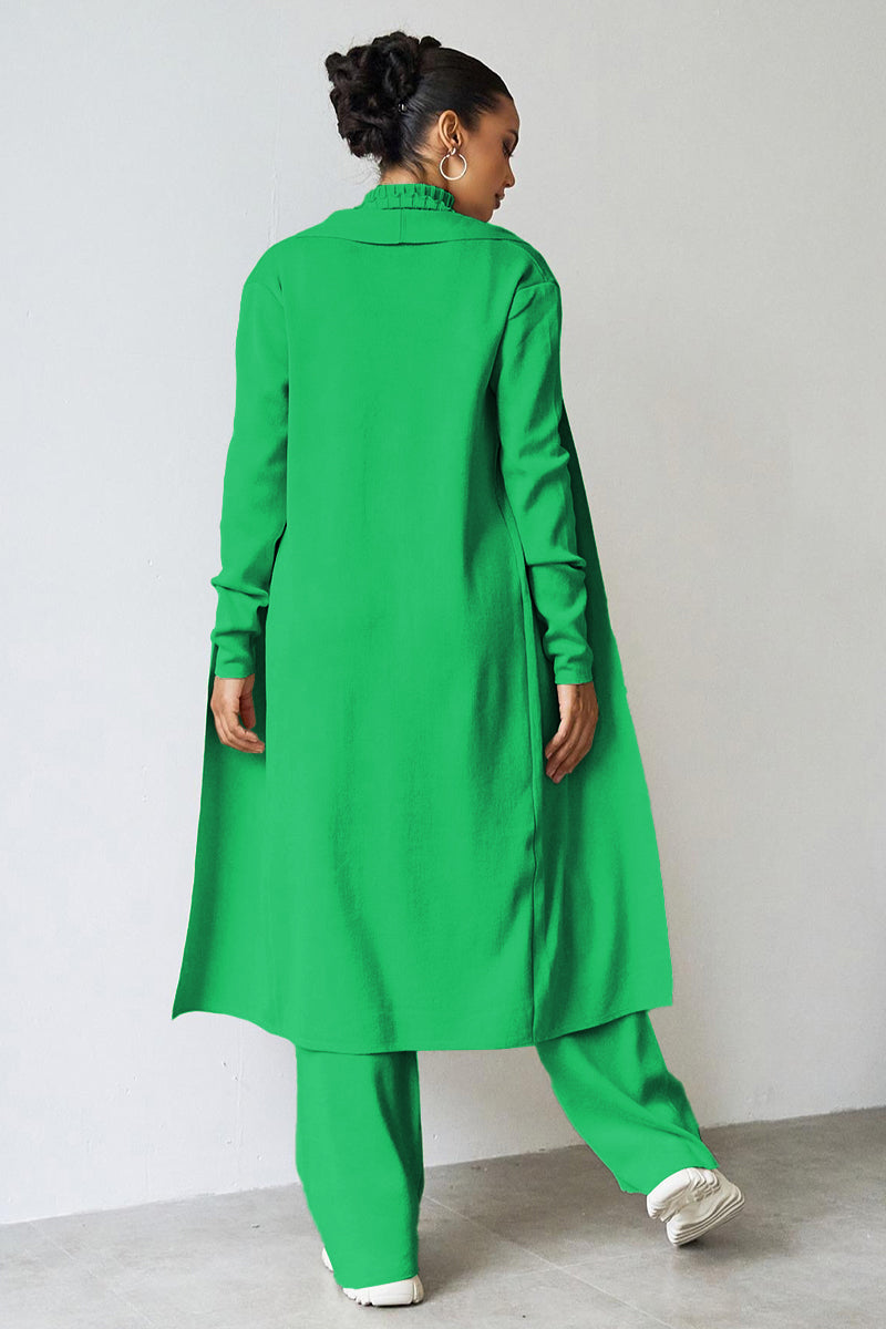Turtle Neck Tank & Wide Leg Trousers with Cardigan Three-Piece Set-KATCH ME