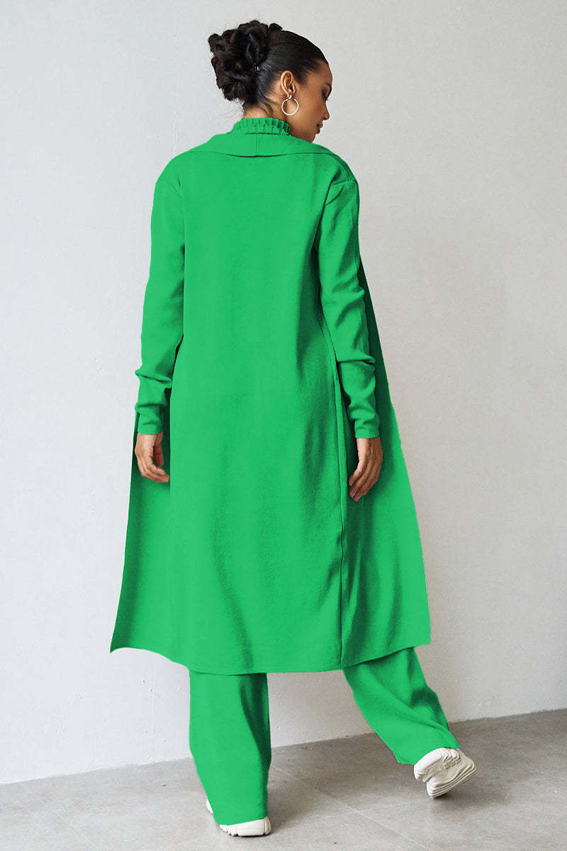 Turtle Neck Tank & Wide Leg Trousers with Cardigan Three-Piece Set-KATCH ME