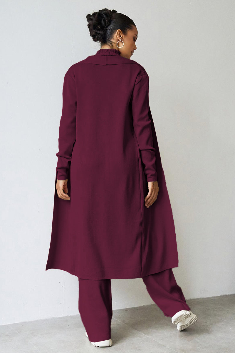 Turtle Neck Tank & Wide Leg Trousers with Cardigan Three-Piece Set-KATCH ME