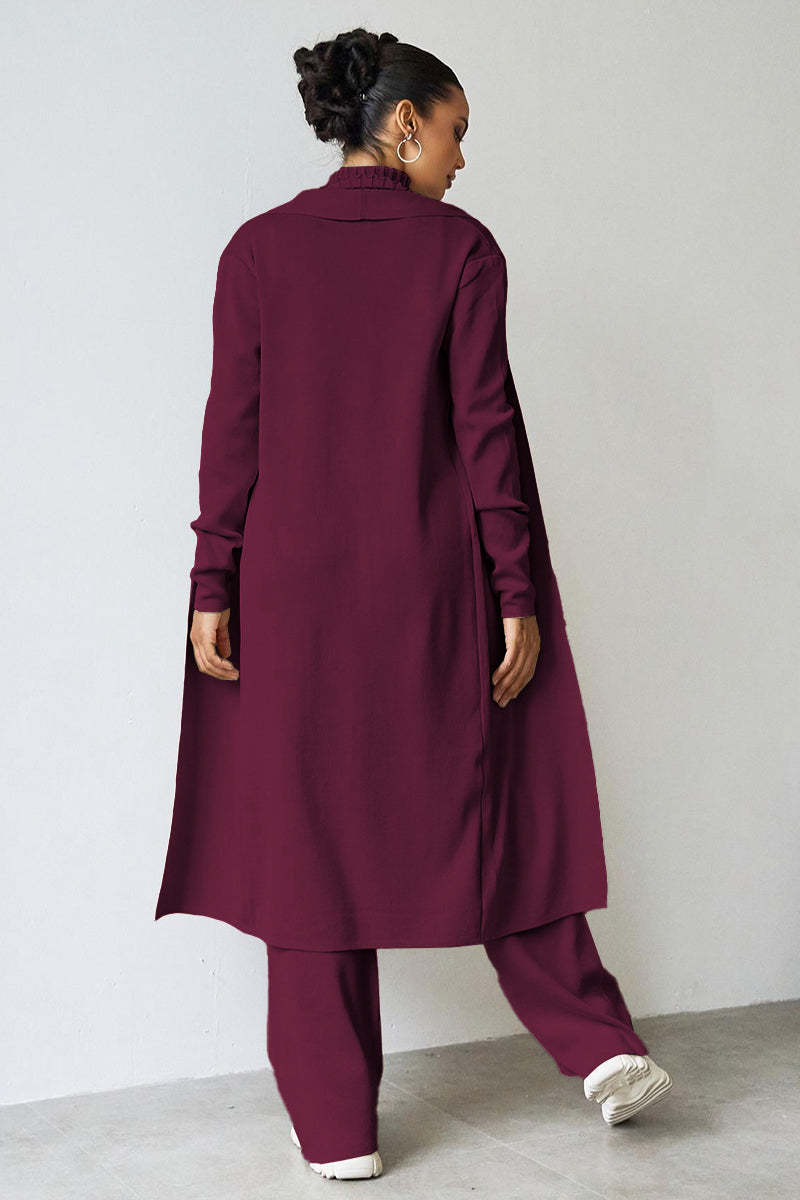 Turtle Neck Tank & Wide Leg Trousers with Cardigan Three-Piece Set-KATCH ME