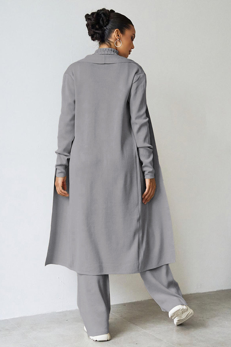Turtle Neck Tank & Wide Leg Trousers with Cardigan Three-Piece Set-KATCH ME