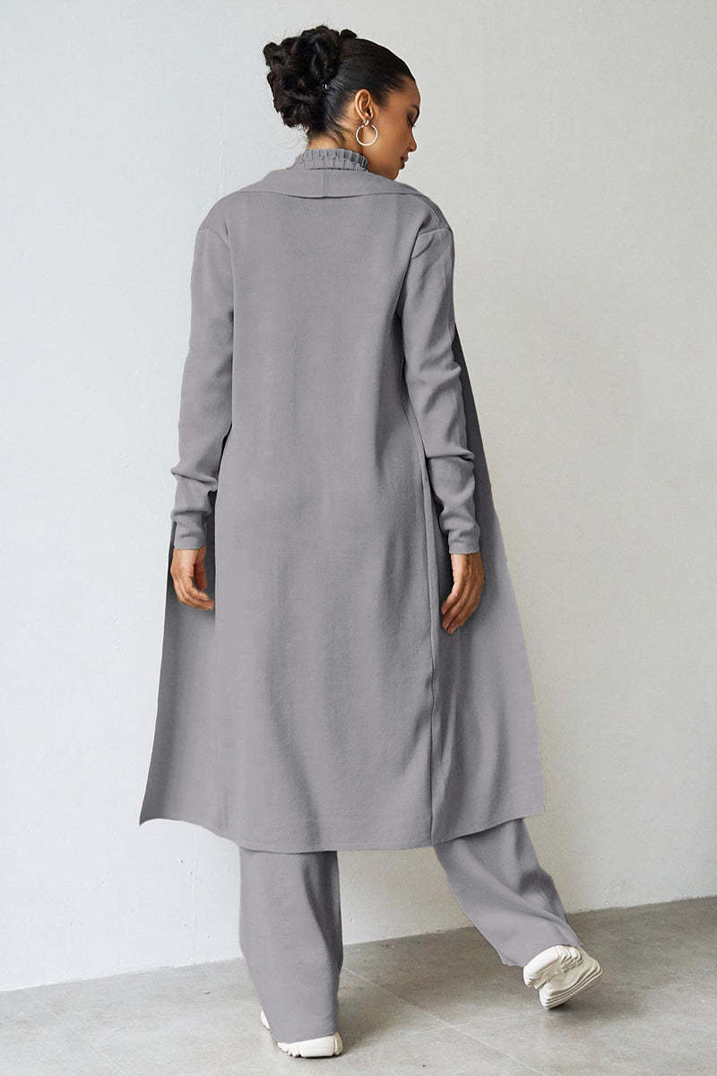 Turtle Neck Tank & Wide Leg Trousers with Cardigan Three-Piece Set-KATCH ME
