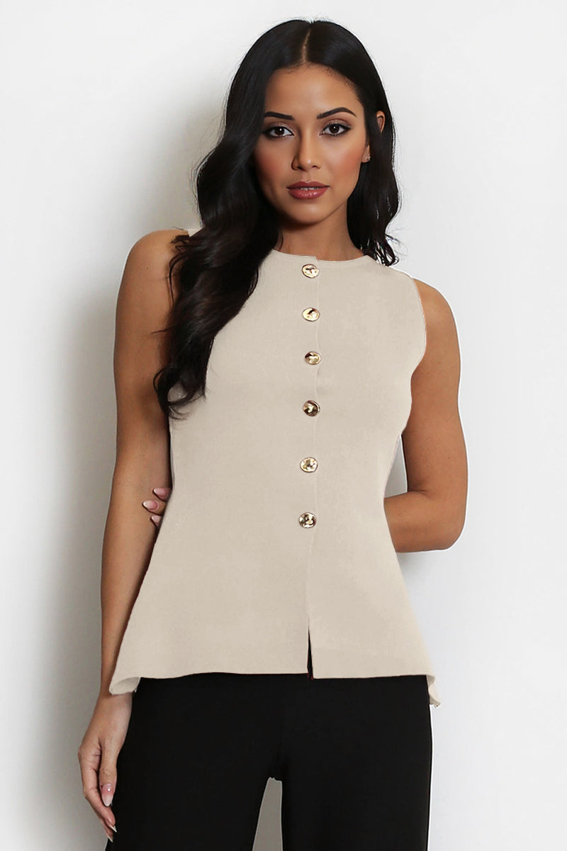 Versatile Solid Color Slim Sleeveless Button-Up Tank Top