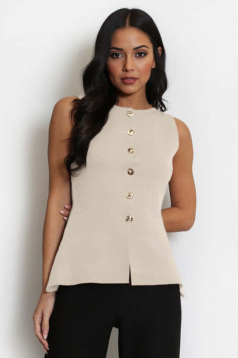 Versatile Solid Color Slim Sleeveless Button-Up Tank Top
