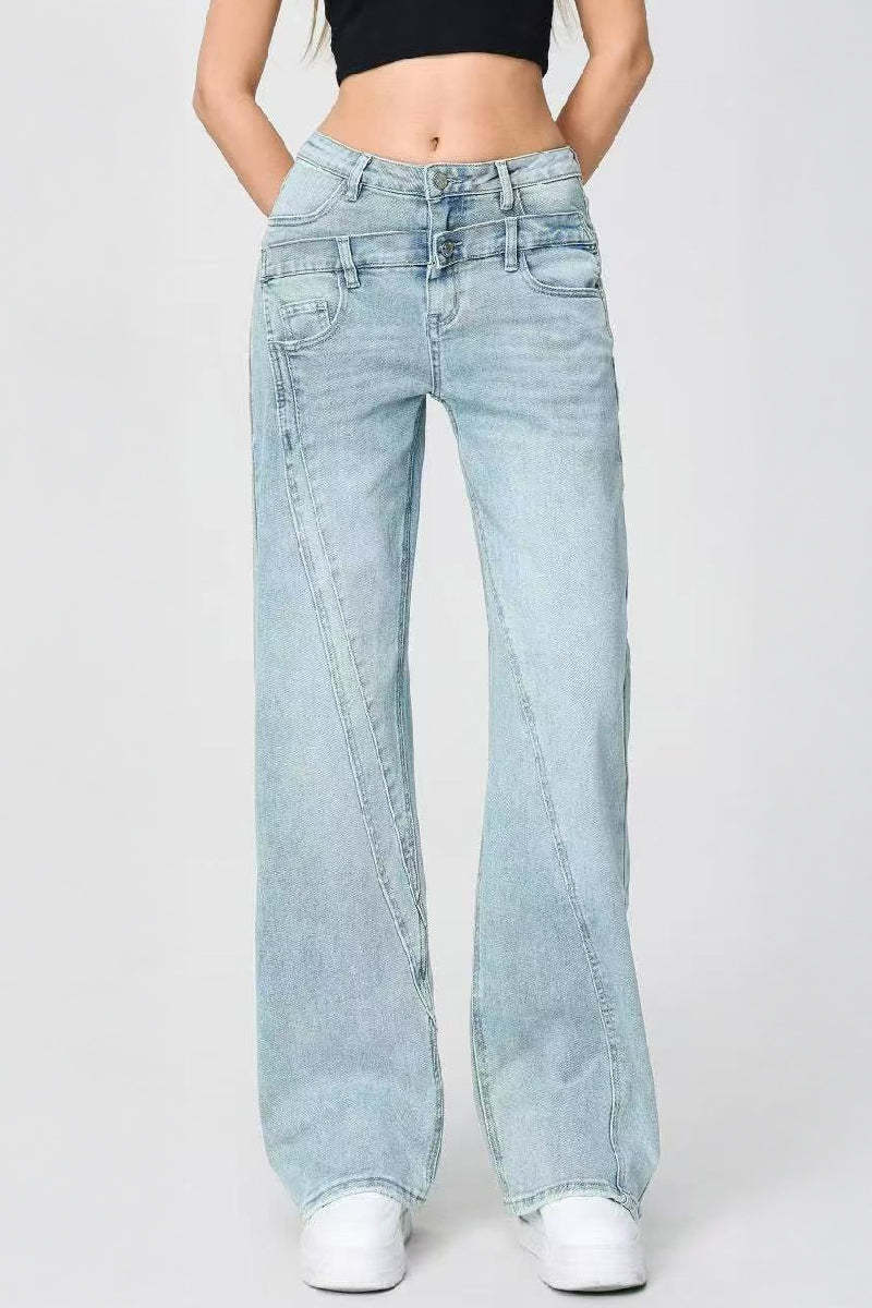 Casual Patchwork Irregular Stitching Flared Jeans-KATCH ME