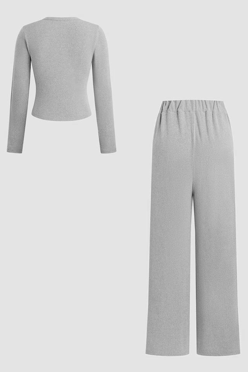 Minimalist Solid Button-Up Top & Wide-Leg Trousers Co-ord-KATCH ME