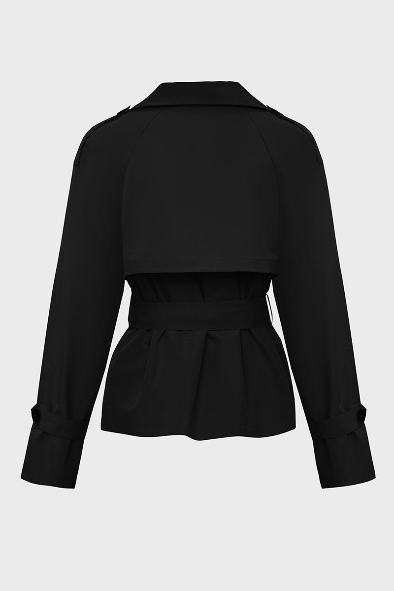 Casual Notch Lapel Double Breasted Waist Tie Trench Coat